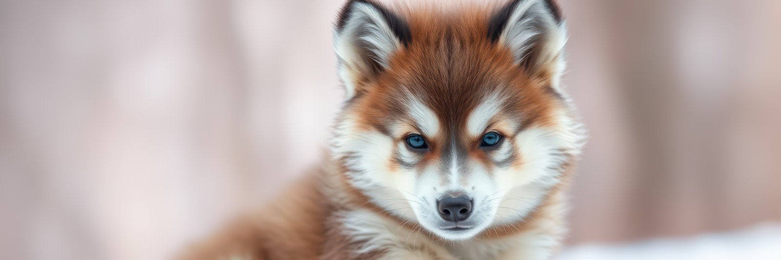Cute puppy with striking blue eyes resting in soft natural light indoors on a cozy surface